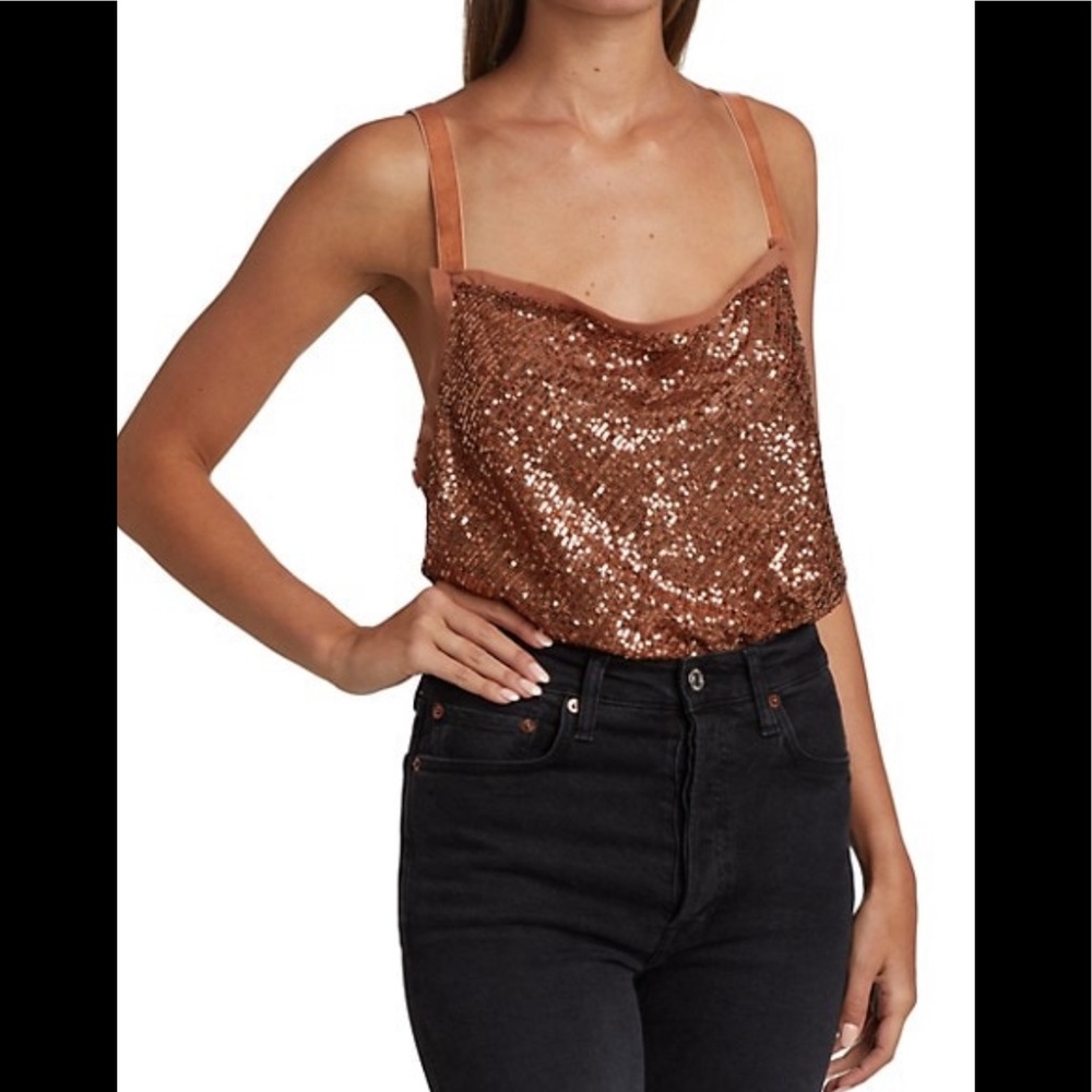 NWT FREE PEOPLE Anthropology Shimmer Sequin Bodysuit Top - Large